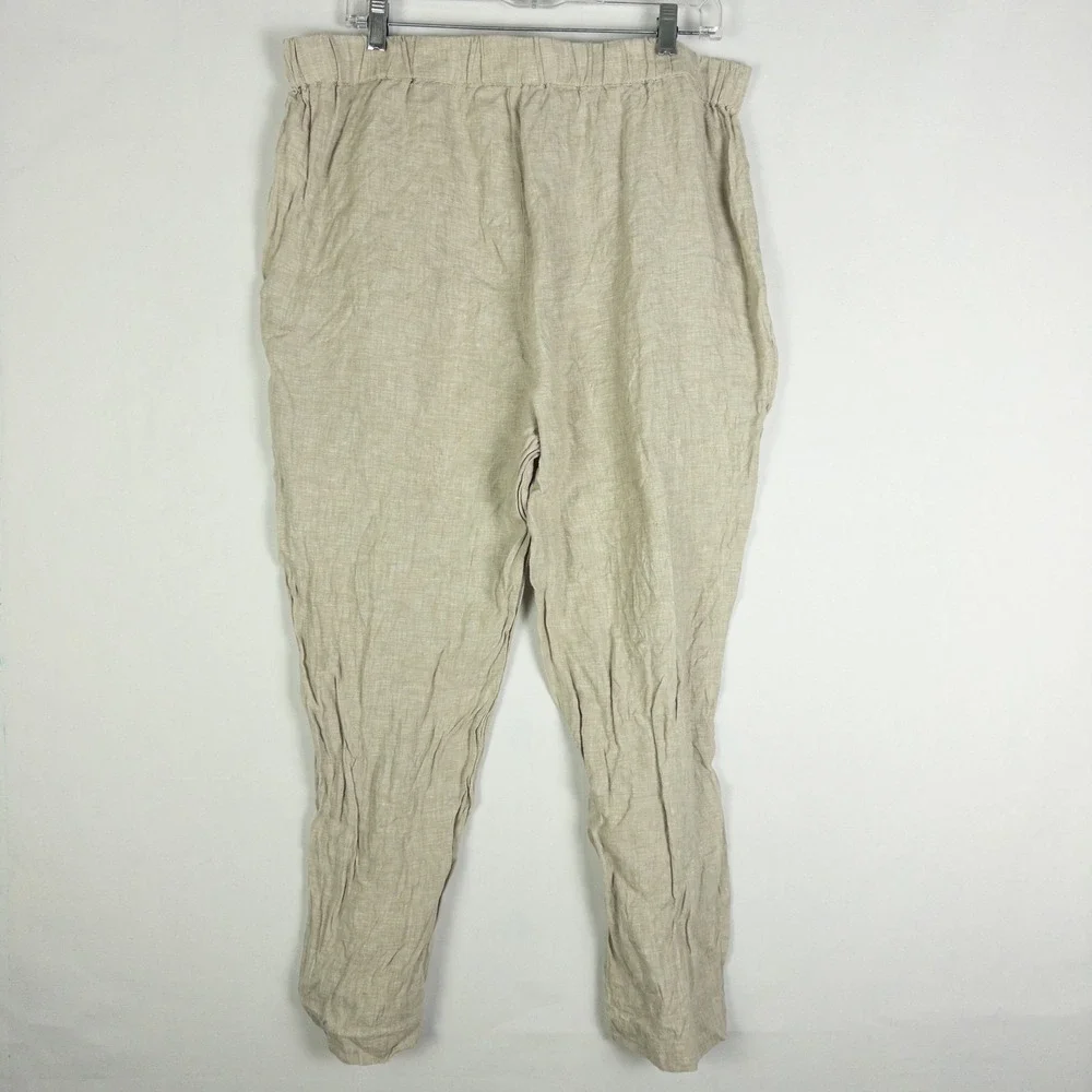 Quince 100% Linen Tapered Pants Womens XL Oatmeal Tan Coastal Minimalist